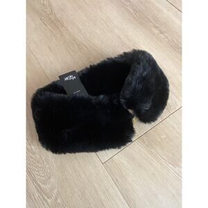 Galleries Lafayette scarf head wrap women’s black faux fur NEW designed in Paris